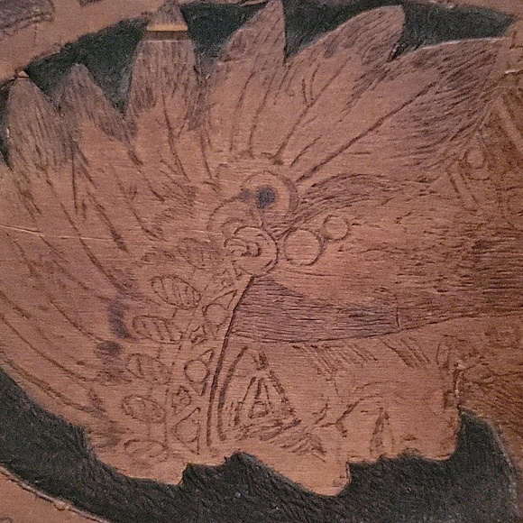 Antique Flemish Art Pyrography Native American Indian Chief 867 - Picture 1 of 13